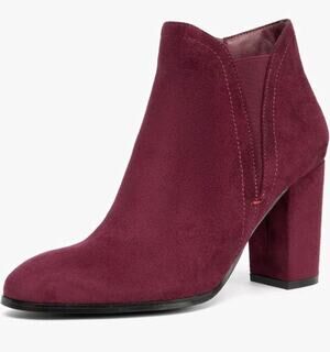 Suede Ankle Boots - Pointed Toe Chunky Heel Vintage Dress Booties